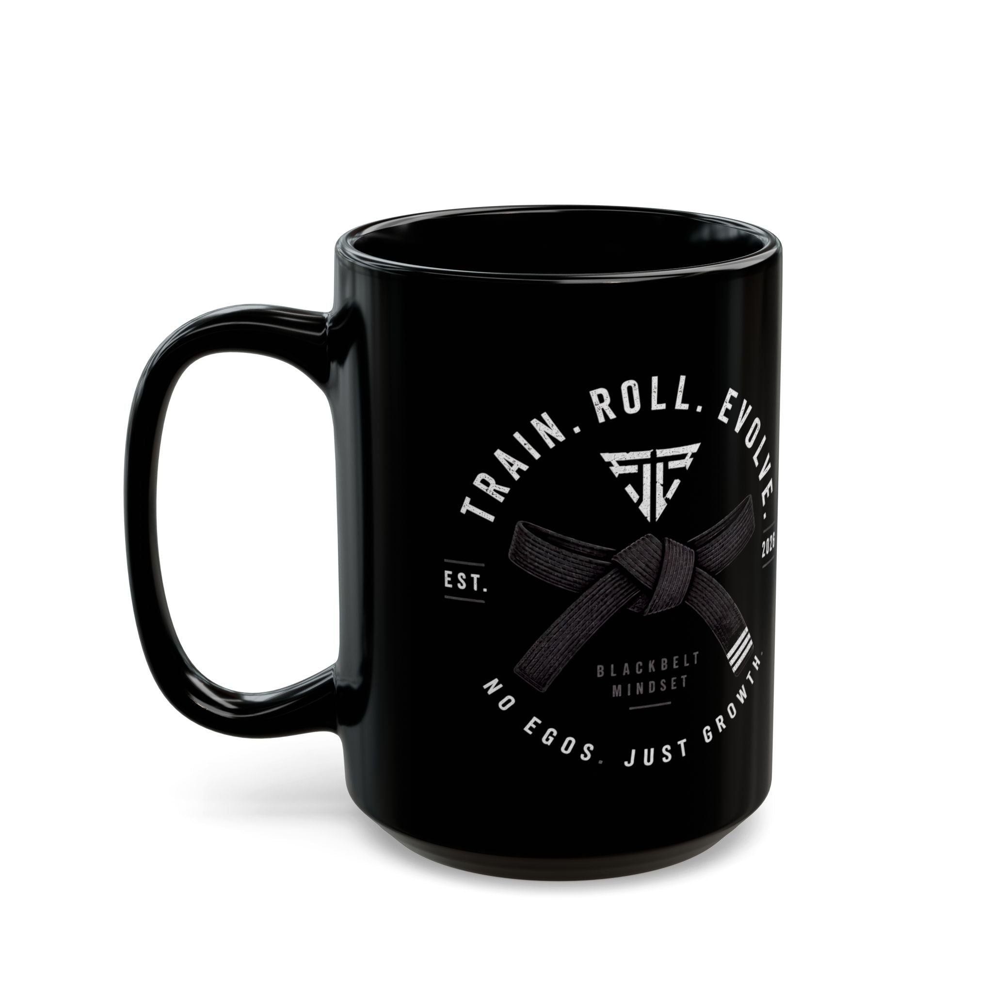 Black Martial Arts Mug — "Train. Roll. Evolve." 11oz/15oz Ceramic