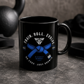Martial Arts Blue Belt Mug — "Train. Roll. Evolve." Black Coffee Cup (11oz/15oz)