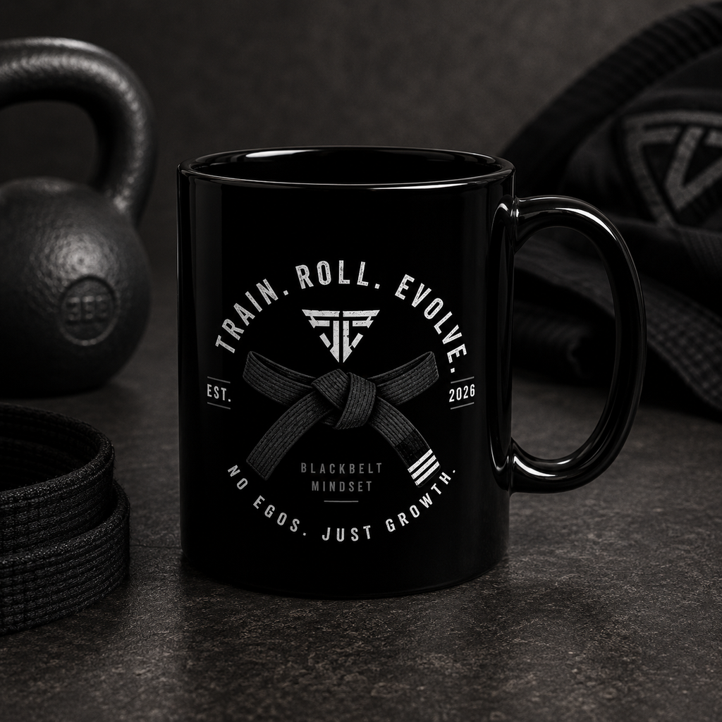 Black Martial Arts Mug — "Train. Roll. Evolve." 11oz/15oz Ceramic